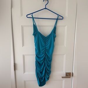 SHEIN Teal Ruched Bodycon Midi Dress Size L